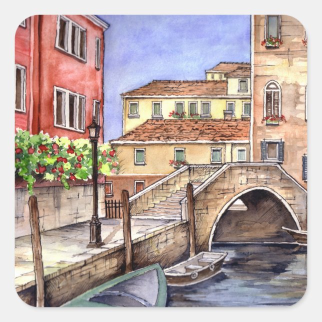Adesivo Quadrado Veneza - Caneta e Wash Watercolor (Frente)