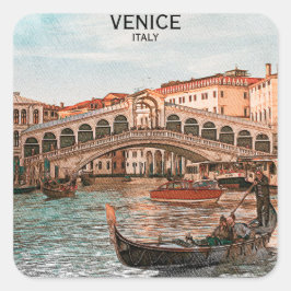 Adesivo Quadrado Veneza Itália Gondola Canal View