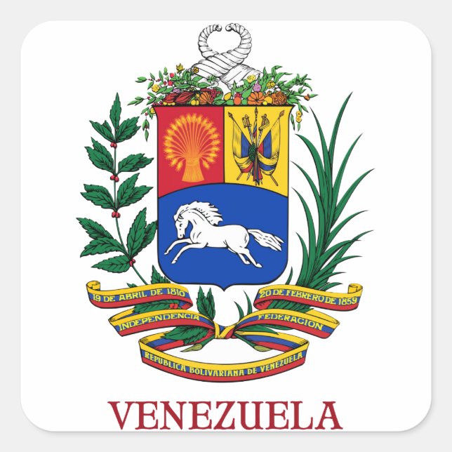 Adesivo Quadrado VENEZUELA - emblema/casaco de armas/pavilhão/símbo (Frente)