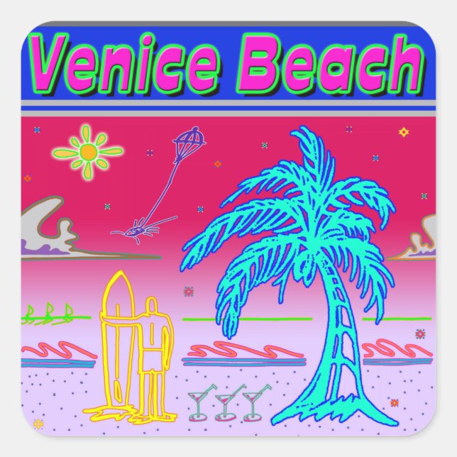 Adesivo Quadrado "Venice Beach" Surfer Sticker (Frente)