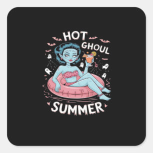 Adesivo Quadrado Verão Quente Ghoul Engraçado Praia Verão Halloween