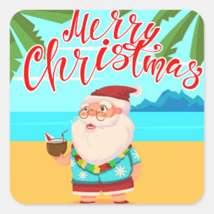 Adesivo Quadrado Verão tropical Feliz Natal Praia Papai Noel
