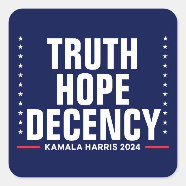 Adesivo Quadrado Verdade Esperança Decência | Harris Walz Blue (Frente)