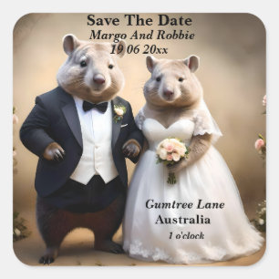 Adesivo Quadrado "Verdadeiro Amor Sob: Casando De Wombats