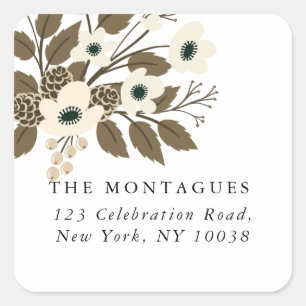 Adesivo Quadrado Verde Botânico de inverno Flor Rosa