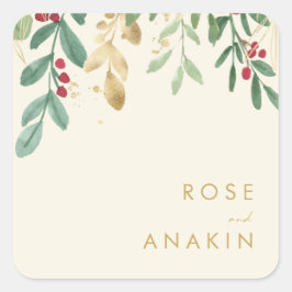 Adesivo Quadrado Verde de Natal Moderno | Fechos De Envelope De Cre