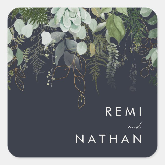 Adesivo Quadrado Verde e Folha Dourada | Fechos de envelopes de Mar (Frente)