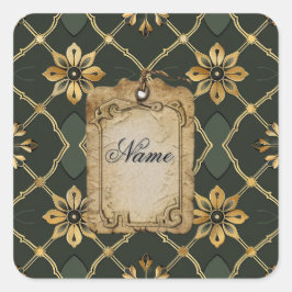 Adesivo Quadrado Verde Elegante Medieval Personalizado