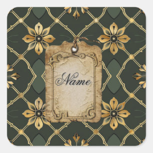 Adesivo Quadrado Verde Elegante Medieval Personalizado
