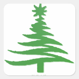 Adesivo Quadrado Verde-Estêncil-Árvore Natal