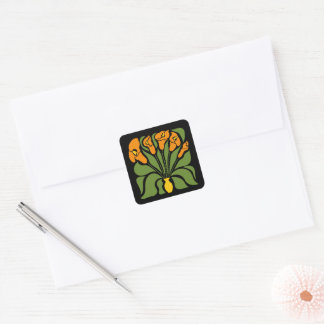 Adesivo Quadrado Verde & Laranja Moderno Floral Abstrato