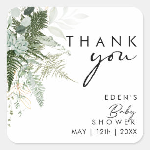 Adesivo Quadrado Verde moderno e Chá de fraldas Dourado Obrigado