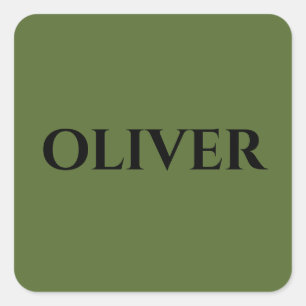 Adesivo Quadrado Verde-oliva e nome preto minimalista