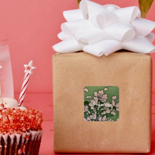 Adesivo Quadrado Verde-Rosa-Flor