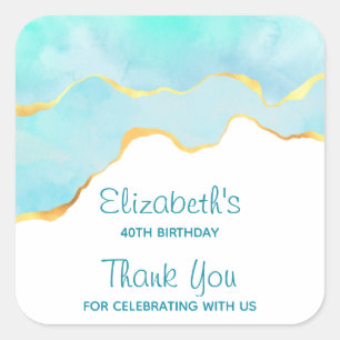 Adesivo Quadrado Verde tropical tranquilo com aniversário Dourado 