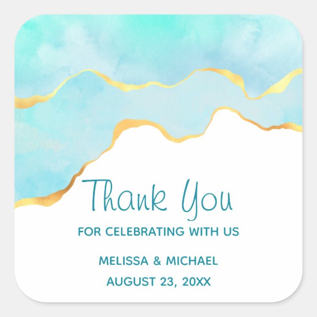 Adesivo Quadrado Verde tropical tranquilo com casamento Dourado na  (Frente)