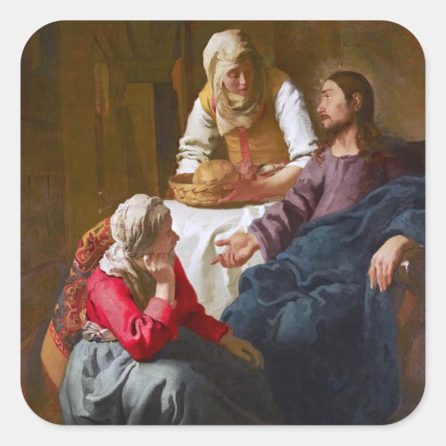 Adesivo Quadrado Vermeer - Cristo na Casa de Martha e Mary (Frente)