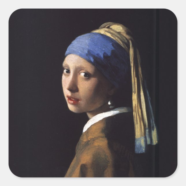 Adesivo Quadrado Vermeer Girl Pearl Enarrando pintura de arte (Frente)
