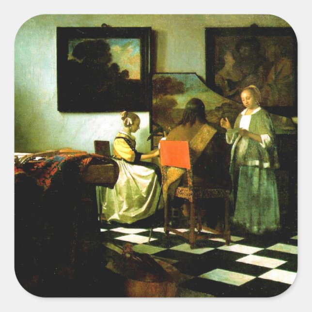 Adesivo Quadrado Vermeer: O concerto, (Frente)
