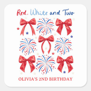 Adesivo Quadrado Vermelho Branco e Dois Aniversário de 2 anos da Me
