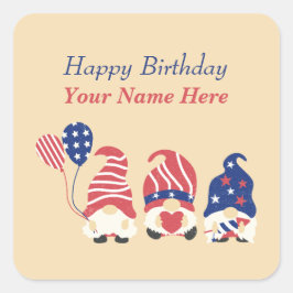 Adesivo Quadrado Vermelho, Branco, Gnomos Azuis