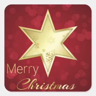 Adesivo Quadrado Vermelho dourado Bokeh da estrela do Natal
