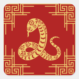 Adesivo Quadrado Vermelho Dourado Cobra de Padrão de Quadro de Orna