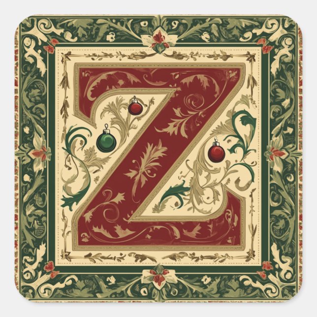 Adesivo Quadrado Vermelho festivo Z com vegetação natalícia (Frente)