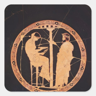 Adesivo Quadrado Vermelho-figura ateniense kylix que descreve