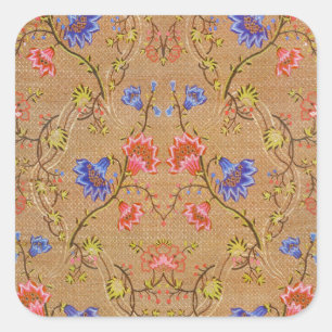 Adesivo Quadrado Vermelho Imperial e Dourado Floral Entrelaçado em