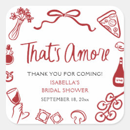 Adesivo Quadrado Vermelho Italiano que é Chá de panela de pizza