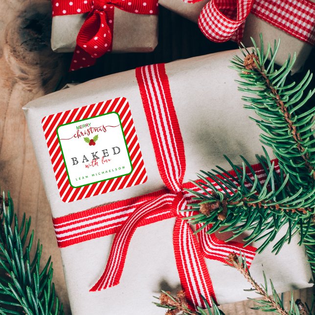 Adesivo Quadrado Vermelho Verde Pelado Com Amor, Natal (Criador carregado)