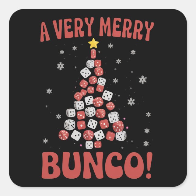 Adesivo Quadrado Very Merry Bunco Christmas Tree Dice Game Night (Frente)