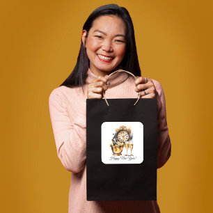 Adesivo Quadrado Véspera de Ano Novo Preta e Dourada