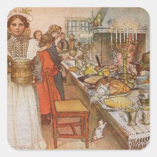Adesivo Quadrado Véspera de Natal de Carl Larsson, Férias Antigas