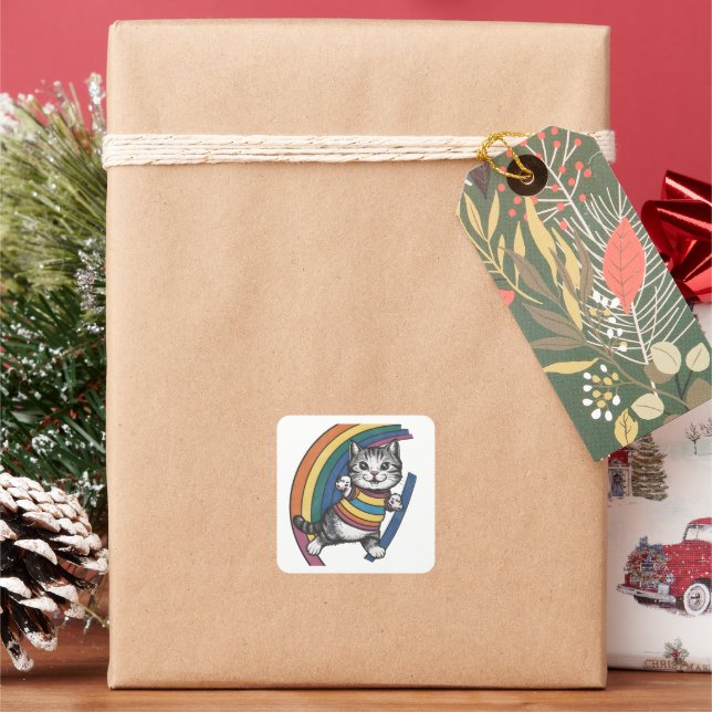 Adesivo Quadrado Vestido, arco-íris de gato (Feriado)