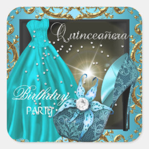 Adesivo Quadrado Vestido azul turquesa para festa de 15 anos da qui