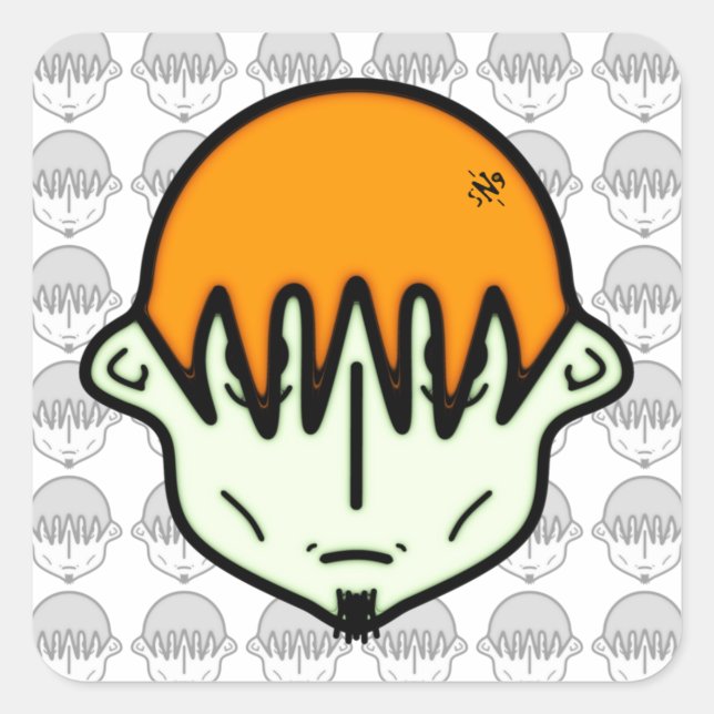 Adesivo Quadrado Vestido cara verde com cavanhaque v2 (Frente)