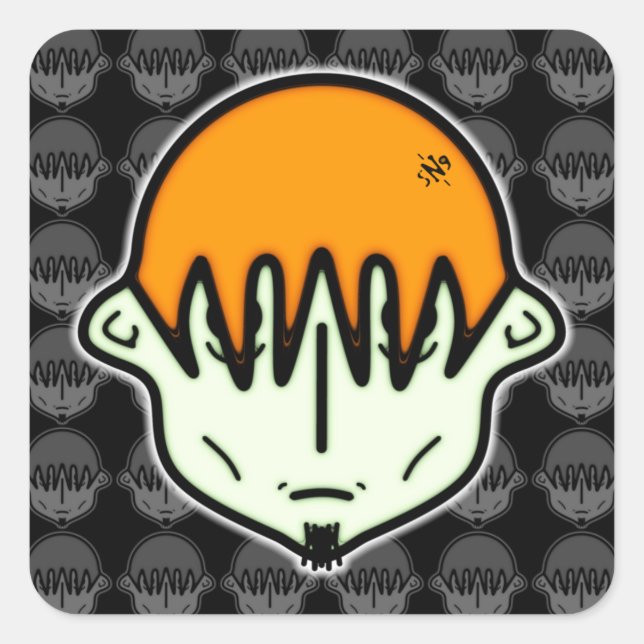 Adesivo Quadrado Vestido cara verde com cavanhaque v3 (Frente)