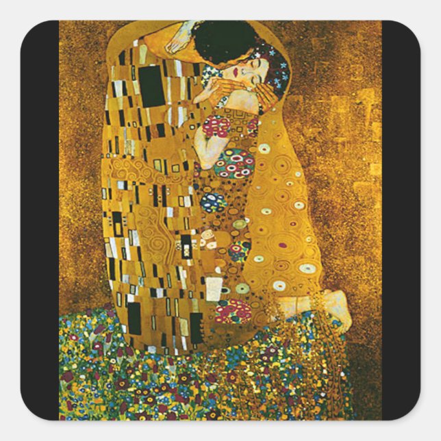 Adesivo Quadrado Vestido De Arte, Gustav Klimt, O Beijo, (Frente)