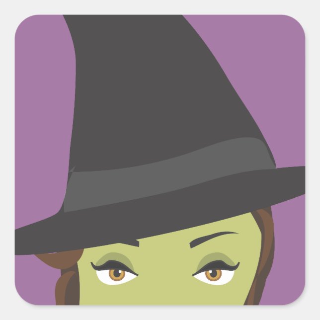 Adesivo Quadrado Vestido de Halloween de bruxa verde e linda (Frente)