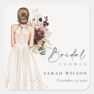 Adesivo Quadrado Vestido de Noiva Branco Boho Elegante Chá de Noiva