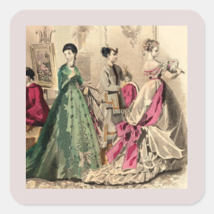 Adesivo Quadrado Vestido Vitoriano Com Laço Rosa