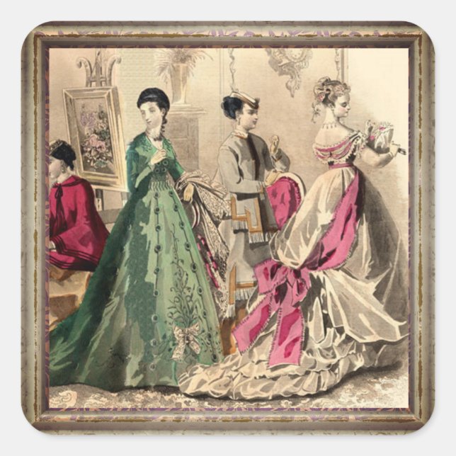 Adesivo Quadrado Vestido Vitoriano Com Vinheta Retangular de Arco R (Frente)