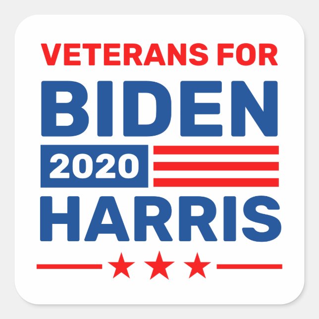 Adesivo Quadrado Veteranos para Biden Harris 2020 Eleitores (Frente)