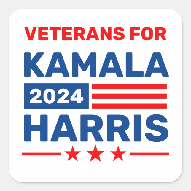 Adesivo Quadrado Veteranos para Kamala Harris 2024 Eleitores (Frente)