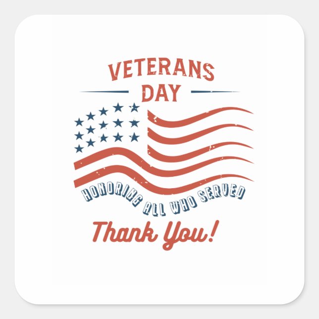 Adesivo Quadrado Veterans Day Thank You Sticker (Frente)