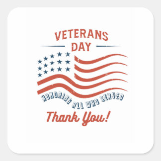Adesivo Quadrado Veterans Day Thank You Sticker