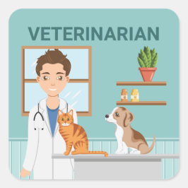 Adesivo Quadrado Veterinário Clínica Veterinária Homem Hospital Vet