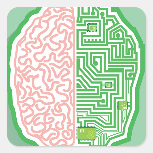 Adesivo Quadrado Vetor do Circuito do Cérebro (Frente)